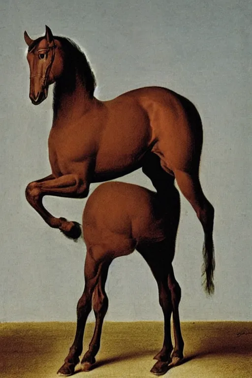 Prompt: a standing horse, contraposto, by george-stubbs