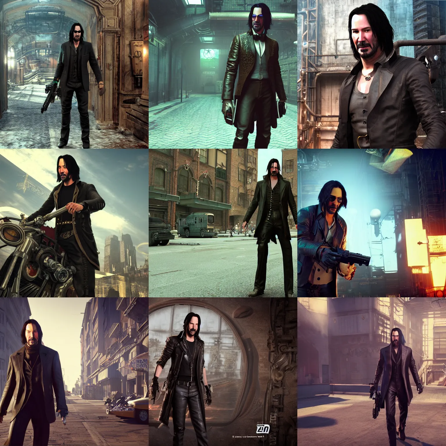 Prompt: Keanu Reeves in Steampunk 2077, in game screenshot, unreal engine 5, octane render