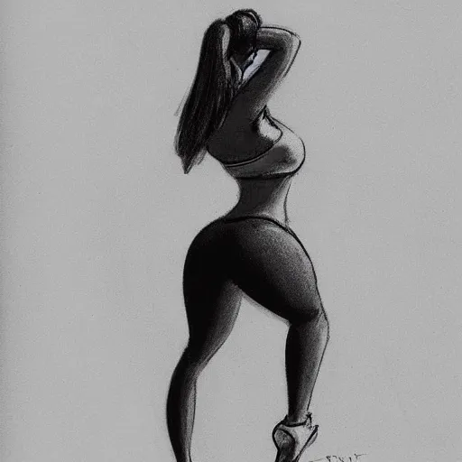 Image similar to milt kahl sketch of thick cuban girl wearing black yoga pants