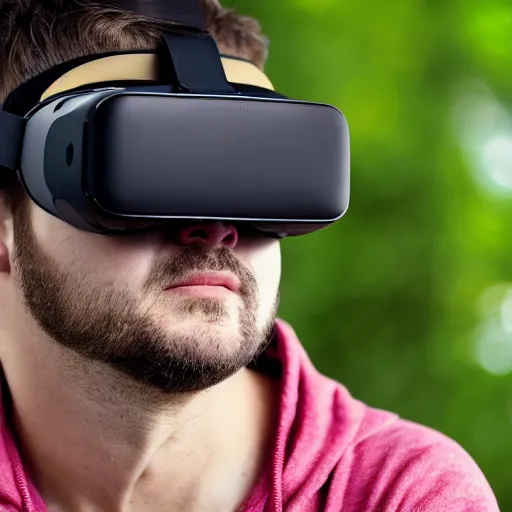 Prompt: symmetry portrait of an adult male wearing a virtual reality headset, highly detailed, sharp focus, centered