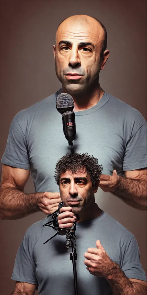 Image similar to Joe Rogan as Howard Stern talking into a microphone, single subject portrait, intricate, highly detailed, concept art, smooth, sharp focus