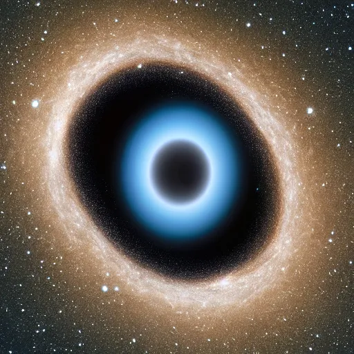 Image similar to a black hole on a background full of stars, gravitational lense, Hubble photograph