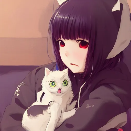 Prompt: a cute anime girl wearing a cat hoodie sleeping, wlop, ilya kuvshinov, artgerm, krenz cushart, greg rutkowski, hiroaki samura, range murata, james jean, katsuhiro otomo, erik jones, serov, surikov, vasnetsov, repin, kramskoi 4 k