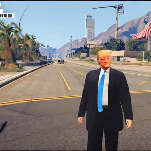 Prompt: gameplay footage of Donald trump in GTA V