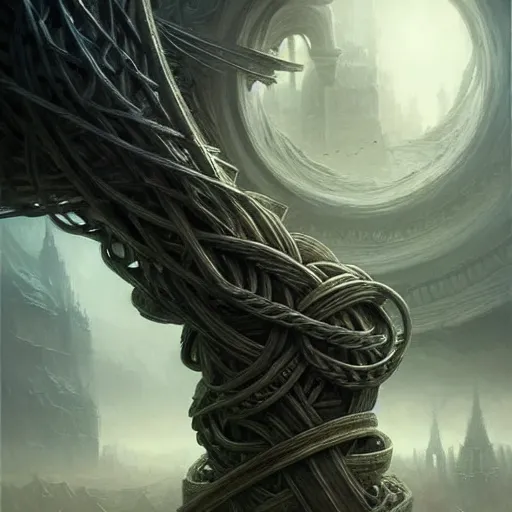 Image similar to gordian knot, fine art, awesome fantasy book cover on pinterest, award winning, dark fantasy landscape, fantasy magic, intricate, elegant, sharp focus, cinematic lighting, highly detailed, digital painting, concept art, art by wlop and artgerm and greg rutkowski, masterpiece, trending on artstation, 8 k