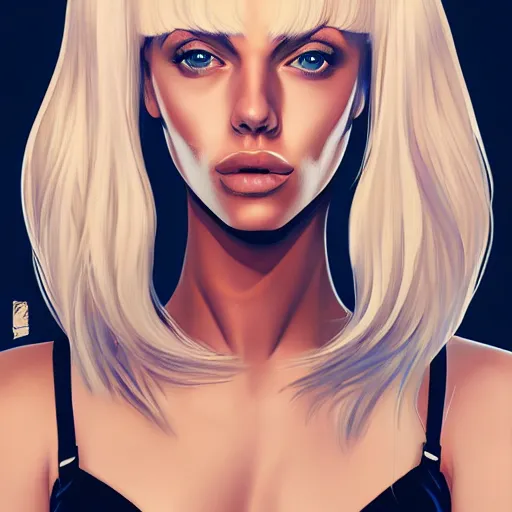 Image similar to a stunning upper body portrait of a beautiful woman with waving bleach blonde hair by marvel comics, digital art, trending on artstation