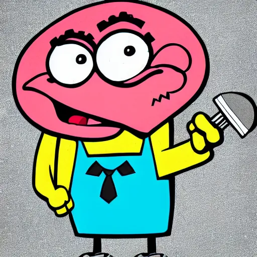 Image similar to patrick from spongebob squarepants holding a hammer, intricate abstract, cartoon