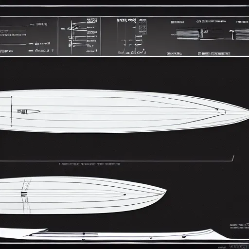 Image similar to blueprint of a surfboard shaped by firewire, technical sketch, high detail, high resolution, 8 k resolution