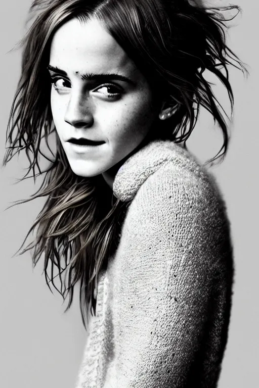 Prompt: emma watson smiling oversized sweatshirt jeans gaston bussiere craig mullins j. c. leyendecker richard avedon peter lindbergh