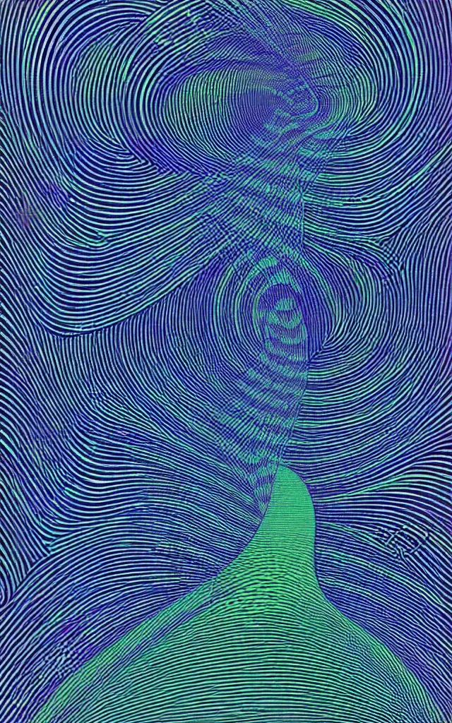 Image similar to wave, particle, synth, frequencies, pattern, oscillation. wave-particle duality. Retro art by jean giraud.