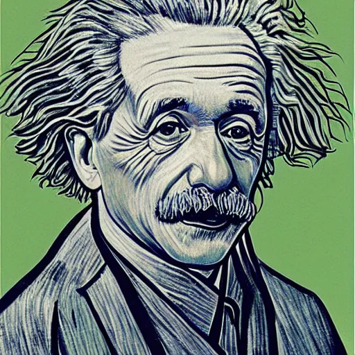 Image similar to portrait of einstein, mash - up between mc escher and vincent van gogh