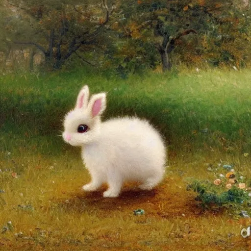 Prompt: oil painting, littlest pet shop fuzzy bunny in field, noel coypel, emile eisman - semenowsky, edouard bisson