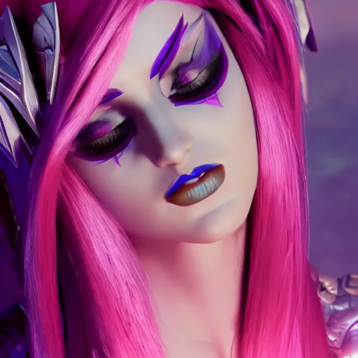 Image similar to still of pretty Xayah (League of Legends) in KDA More music video. 3d render, octane render, game art, realistic, highly detailed, trending on artstation, 4k, trending on artstation, pixar, cgsociety, unreal engine 5, redshift render, trending on artstation, blender, behance, cg