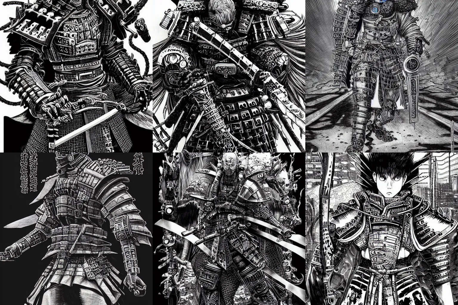 Prompt: an epic cyberpunk samurai by kentaro miura, hyper-detailed