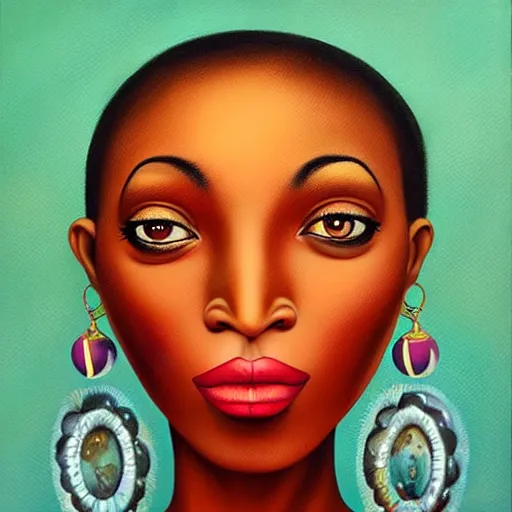 Image similar to an african queen in a surreal portrait style by Afarin Sajedi, oil on canvas