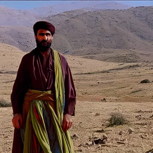 Image similar to Kurdish shepherd wearing Kurdish clothes in a movie directed by Christopher Nolan, movie still frame, promotional image, imax 70 mm footage