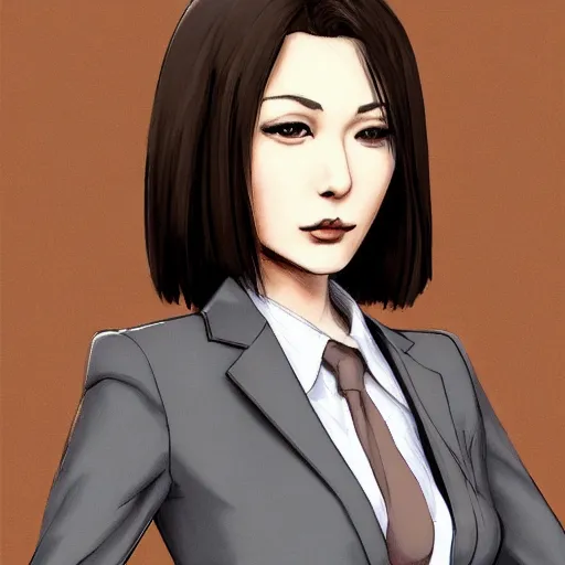 Prompt: woman in grey business suit, brown neat hair, pixiv, fanbox, trending on artstation, portrait, digital art, modern, sleek, highly detailed, formal, serious, determined, competent, colorized, smooth, charming, pretty, safe for work, thick