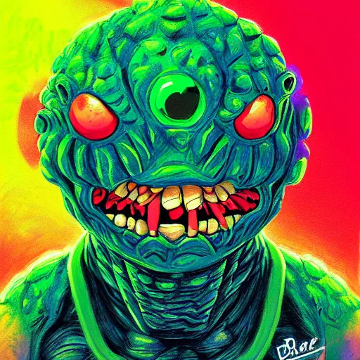 Image similar to a tennis ball monster alien, digital art, fantasy, magic, chalk, trending on artstation, ultra detailed, professional illustration by basil gogos