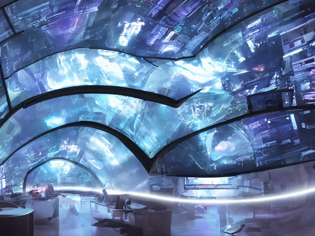 Image similar to visor with curved translucent screens projecting detailed sci - fi art ( 2 0 4 2 ), pixel perfect photograph, high contrast, volumetric lighting, thin glowing lights, chair, users, pair of keys