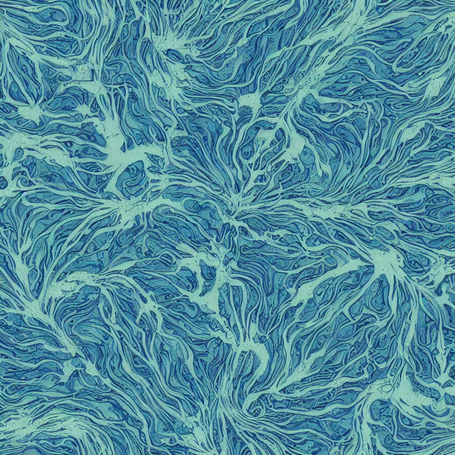 Image similar to beautiful and artistic glial hyphae on a fantastic planet and unusual critters of the ocean, highly detailed, seamless tiling pattern, sharp detail, cinematic