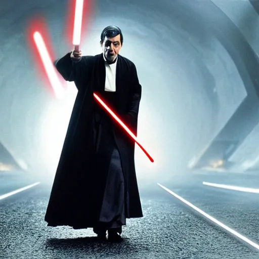 Prompt: mr. beans as a sith lord in star wars, film still, cinematic, extremely detailed