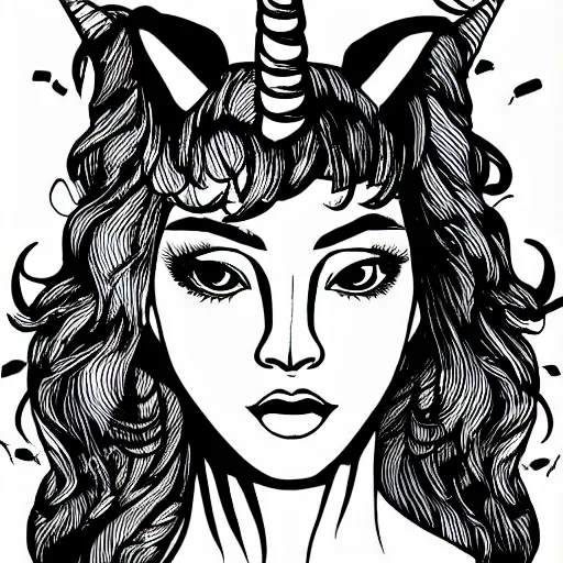 Image similar to unicorn, Line art, ink art , By Marc Gabbana, trending on artstation