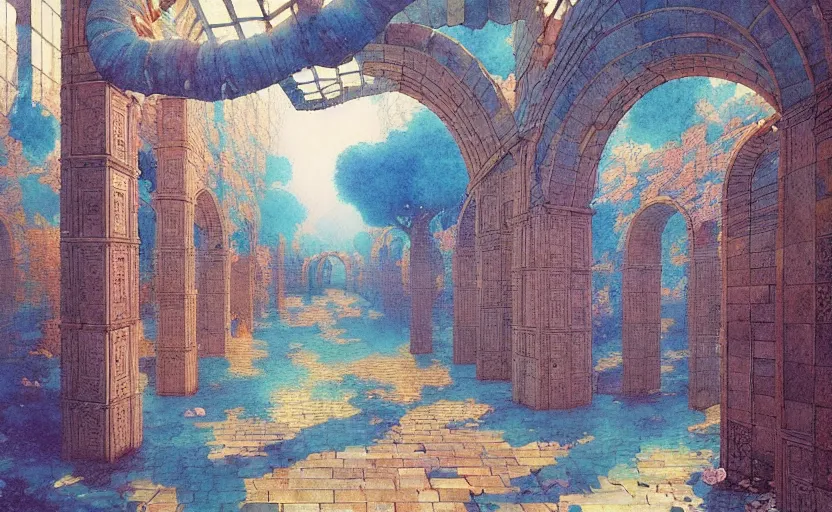 Image similar to tiled room squared waterway, aqueducts, fantasy. intricate, amazing composition, colorful watercolor, by ruan jia, by maxfield parrish, by marc simonetti, by hikari shimoda, by robert hubert, by zhang kechun, illustration, gloomy