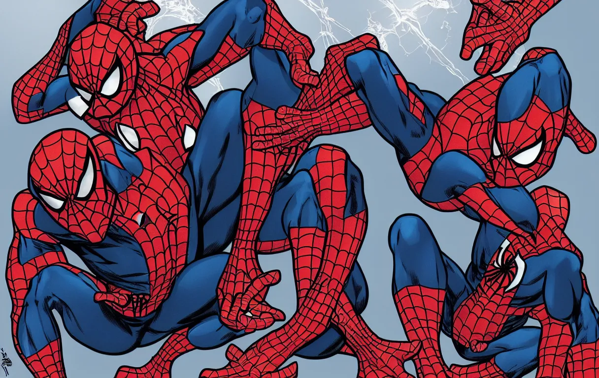 Image similar to illustrated spiderman being epic