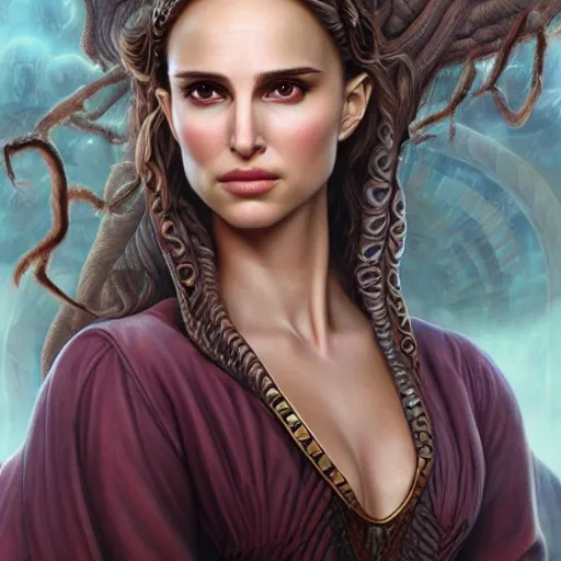 Prompt: a detailed fantasy character portrait of natalie portman as medusa by lauri blank, artgerm, evelyn de morgan, 8K, 50mm lens