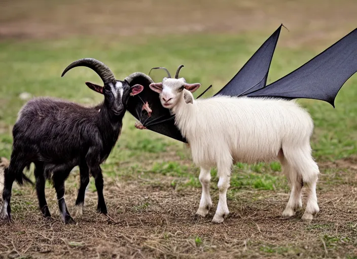 Image similar to photo of a hybrid between a goat and a vampire bat