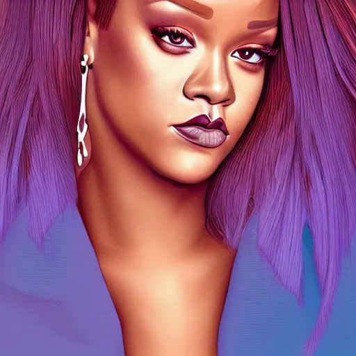 Prompt: an illustration of a rihanna long hair, digital art