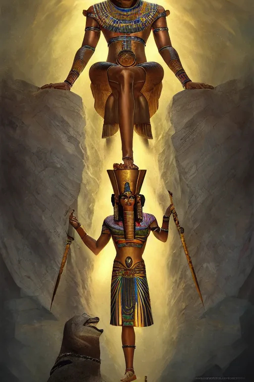 Image similar to egypt god osiris, god of the underworld, highly detailed, d & d, fantasy, highly detailed, digital painting, trending on artstation, concept art, sharp focus, illustration, global illumination, ray tracing, realistic shaded, art by artgerm and greg rutkowski and fuji choko and viktoria gavrilenko and hoang lap, sunny