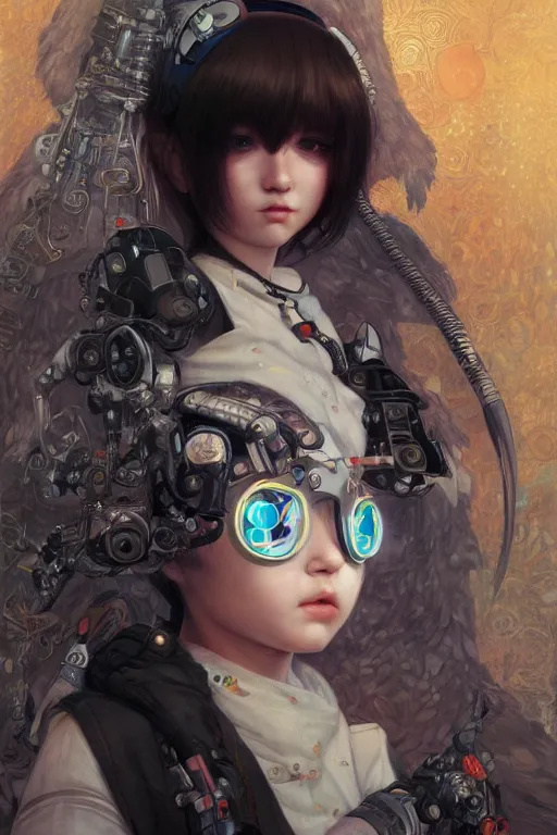 Image similar to portrait of beautiful young baby, cyberpunk, Warhammer, highly detailed, artstation, illustration, art by Gustav Klimt and Range Murata and Ilya Kuvshinov and Sakimichan