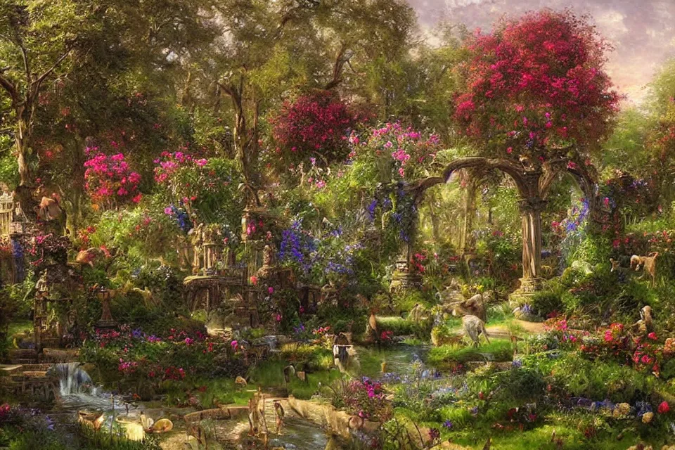 Image similar to The enchanted garden by james gurney