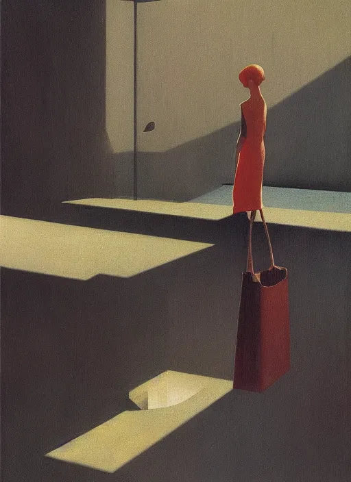 Prompt: paper bag leaking water Edward Hopper and James Gilleard, Zdzislaw Beksinski, highly detailed