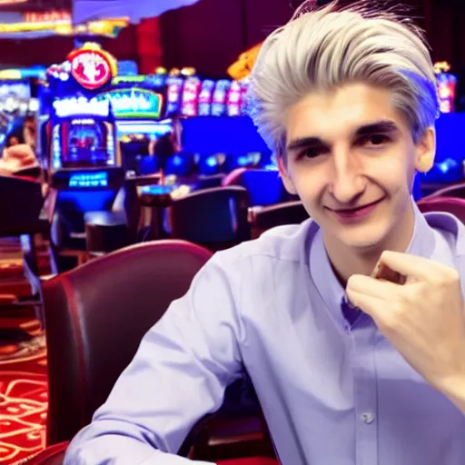 Image similar to handsome xqc gambling : : realistic : : 1 dslr : : 1 - - quality 2