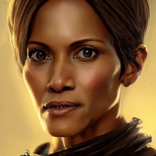 Image similar to portrait of maci holloway, first woman elected as president in usa, cold but beautiful, about 3 5 years old, highly detailed, mix of halle berry and julia roberts gong li,, artstation hd, deviantart, by artgem, greg rutkowski