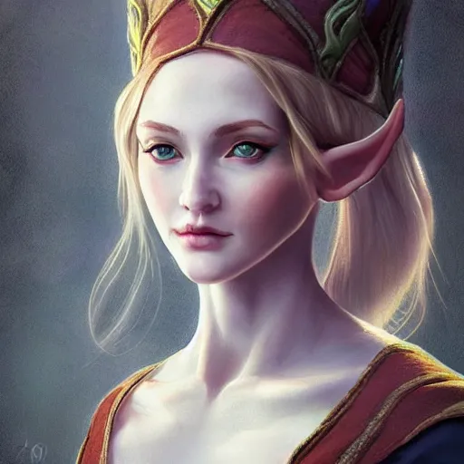 Prompt: beautiful realistic portrait of a female elf wizard, focus on face, fantasy, medieval, elegant, soft, intricate details, cinematic, trending on artstation, in the style of D&D