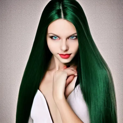 Prompt: add long straight hair to photo, very pretty model, heart shaped face, green eyes