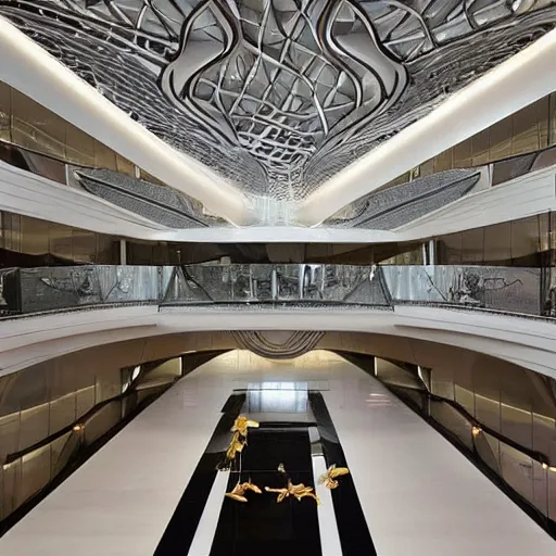 Image similar to extremely detailed ornate stunning beautiful elegant futuristic museum lobby interior by Zaha Hadid