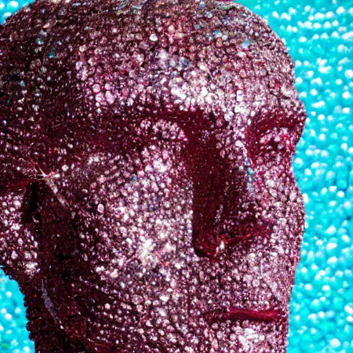 Prompt: a man made of crystals, minerals, red color scheme