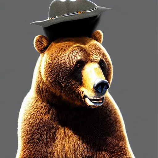 Prompt: magazine cover with bear in a hat. 8k resolution. hyperrealistic