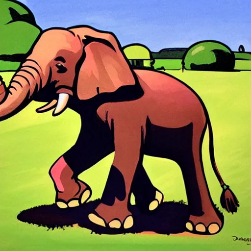 Prompt: an elephant on a green meadow art by Darwyn Cooke