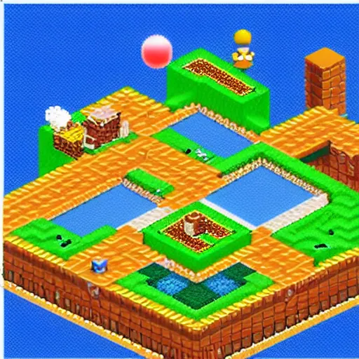 Prompt: an isometric view of the first level in super mario brother by Chiho Aoshima