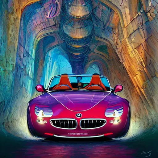 Prompt: bmw z 8 colorful, fantasy, intricate, highly detailed, digital painting, hq, trending on artstation, illustration, style of stanley artgerm and greg rutkowski and dan mumford