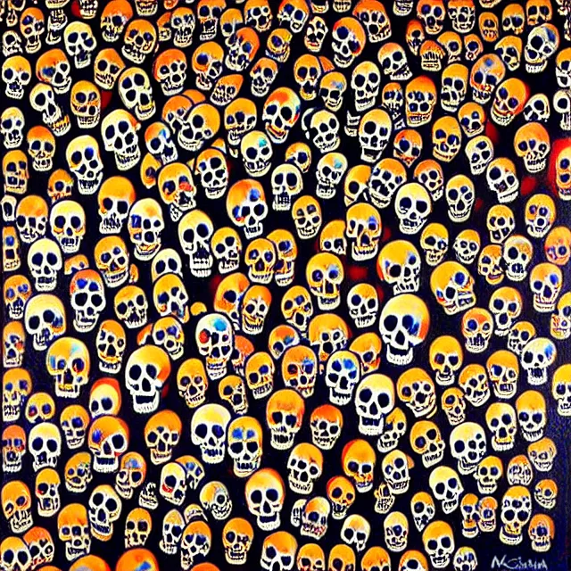 Image similar to a beautiful painting many skulls combine buddhas, by kusama miyama realistic oil painting