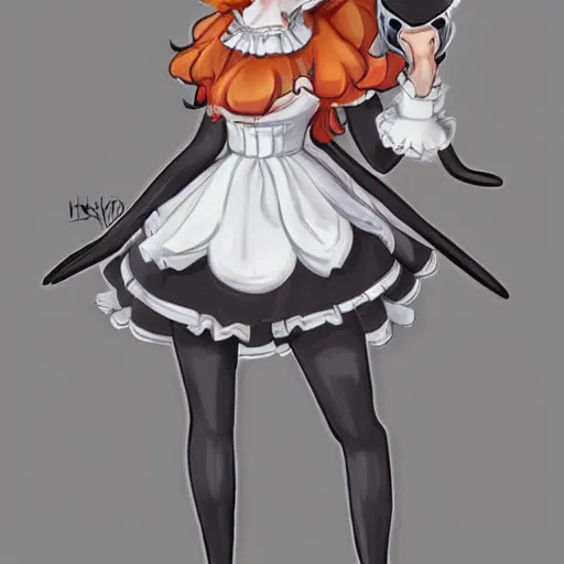 Image similar to a fox fursona wearing a maid outfit, highly detailed, digital art, trending on artstation, furry art