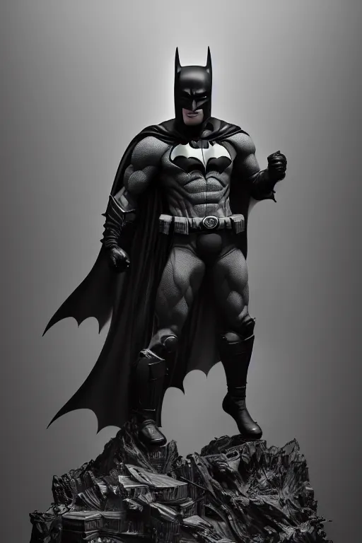 Image similar to digital masterpiece illustration concept art of porcelain statue of batman, extremely detailed and intricate complexity, epic composition, magical atmosphere, cinematic lighting + wide long shot, trending on artstation, 8 k