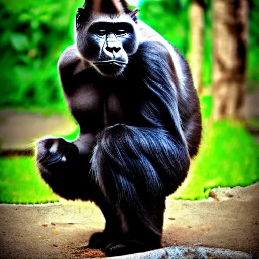 Image similar to a feline cat - gorilla - hybrid, animal photography