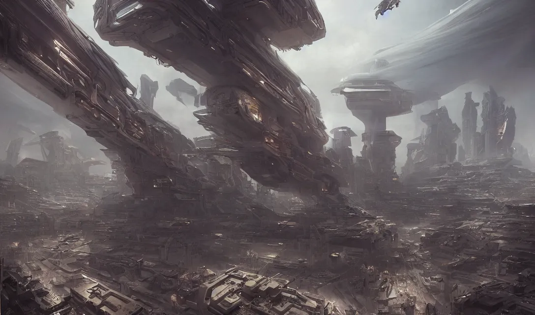 Prompt: cinematic futuristic city of the God Emperor at the end of the desert by Greg Rutkowski, cyberpunk angels flying, futurism, futuristic architecture concept, inspired by Stephan Martiniere and Bjarke Ingels, fantasy, digital art, professional illustration, realistic, ultra detailed, atmospheric, cinematic lighting, movie concept art, hyper detailed, insanely detailed, corona render, octane render, colorful redshift render, 8k